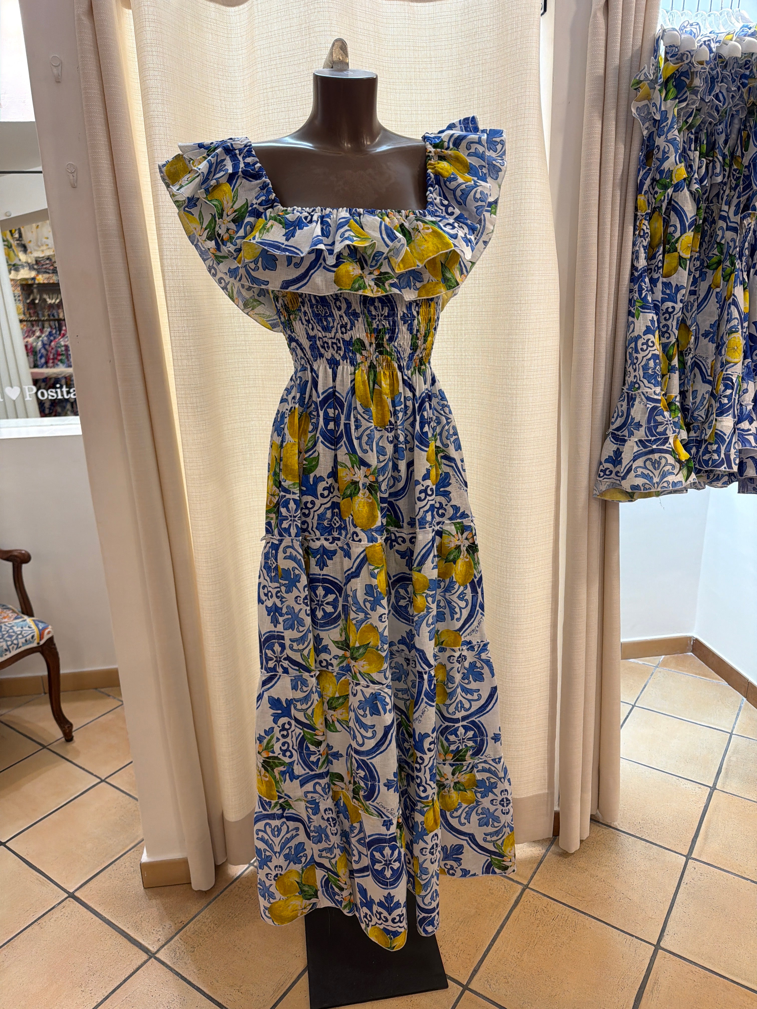 Abito Doppio Volant in lino stampa limone nuovo