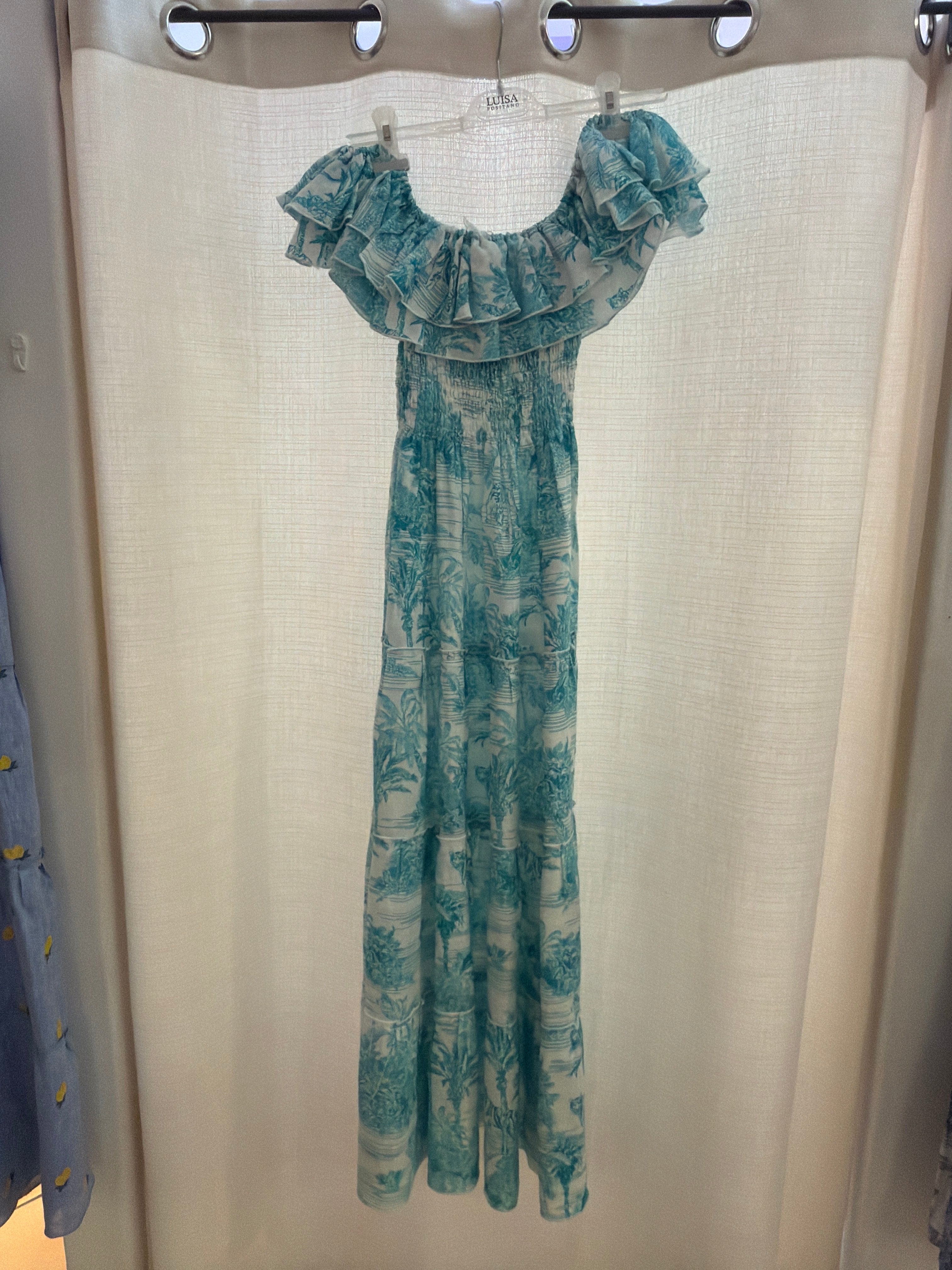 Adoro Tiffany Print Linen Double Ruffle Dress