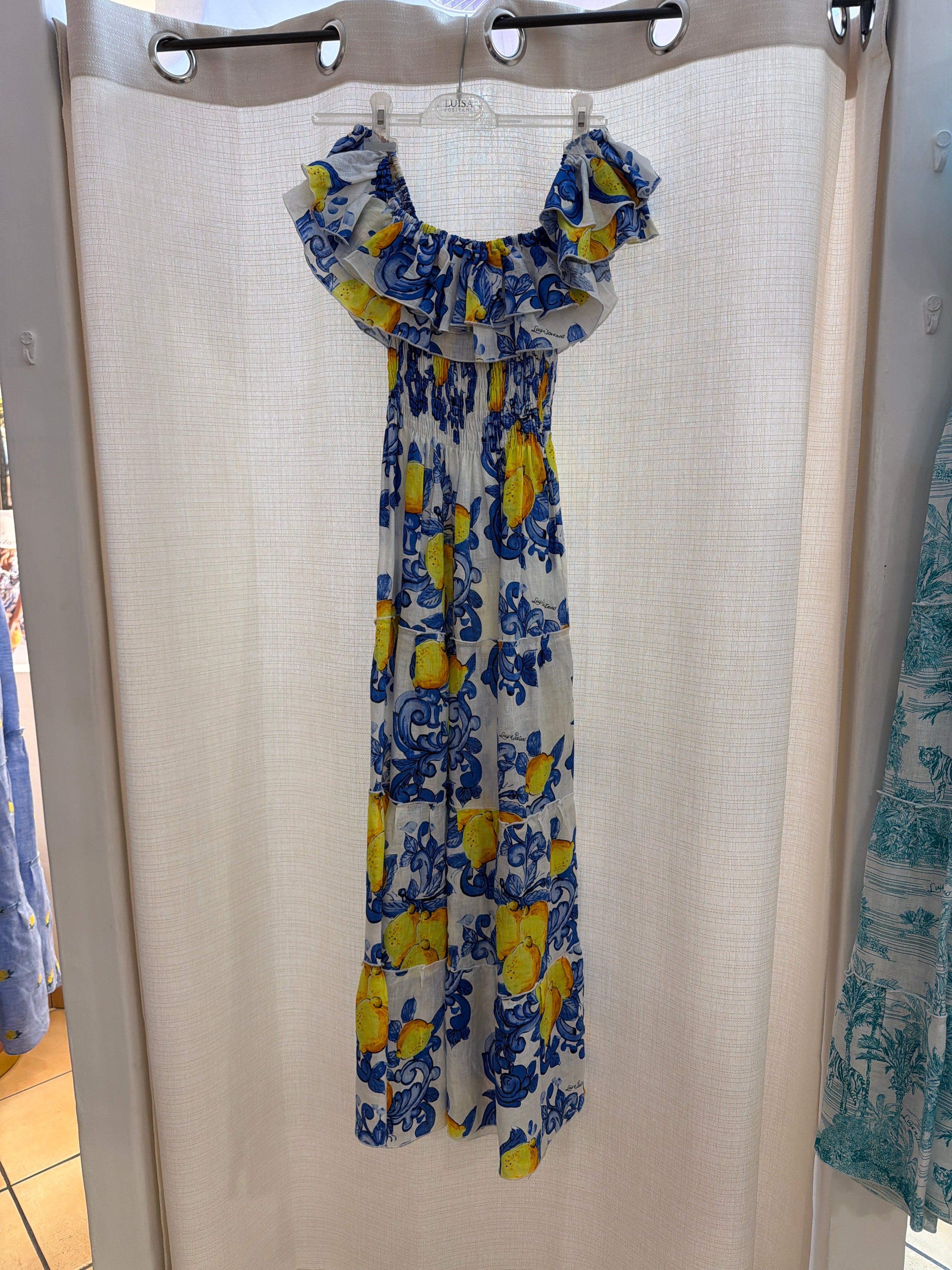 Double Ruffle Dress in Hamalfi print linen