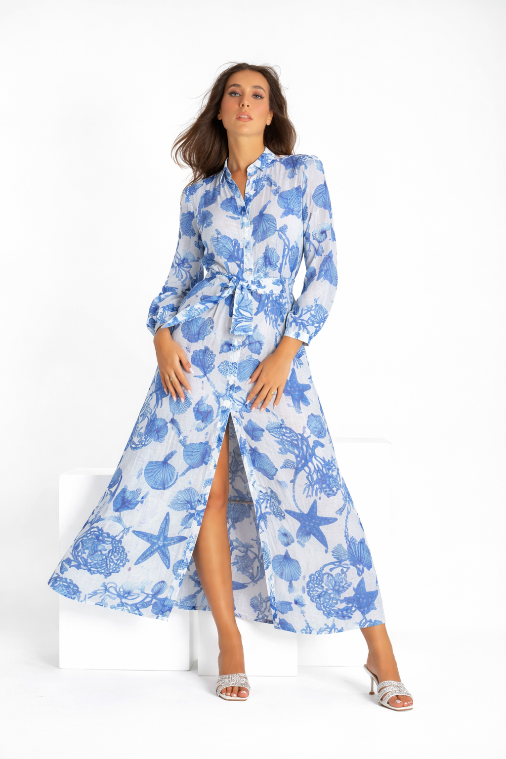 Abito Nerea in lino stampa coralli