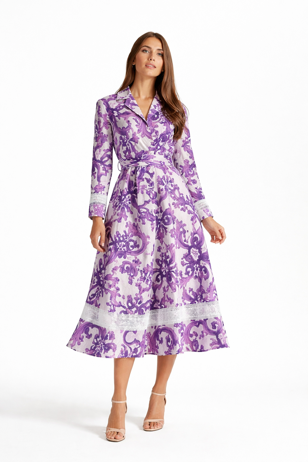 Abito Virginia in lino stampa Ravello viola