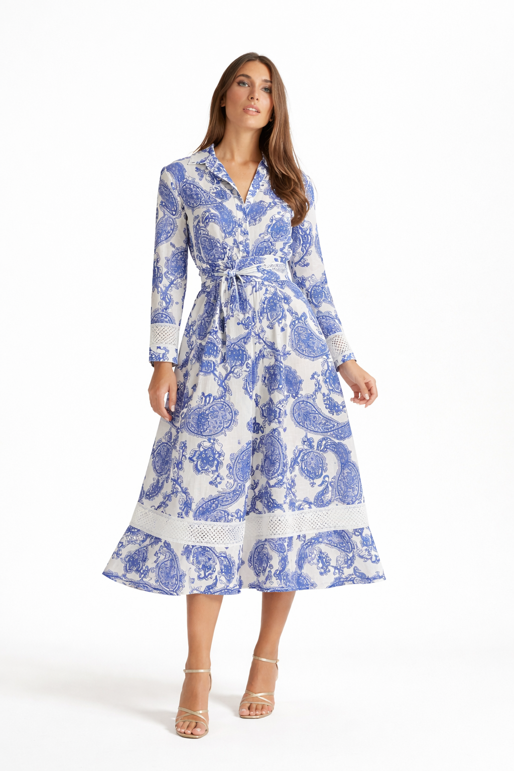 Abito Virginia in lino stampa cachemire blu