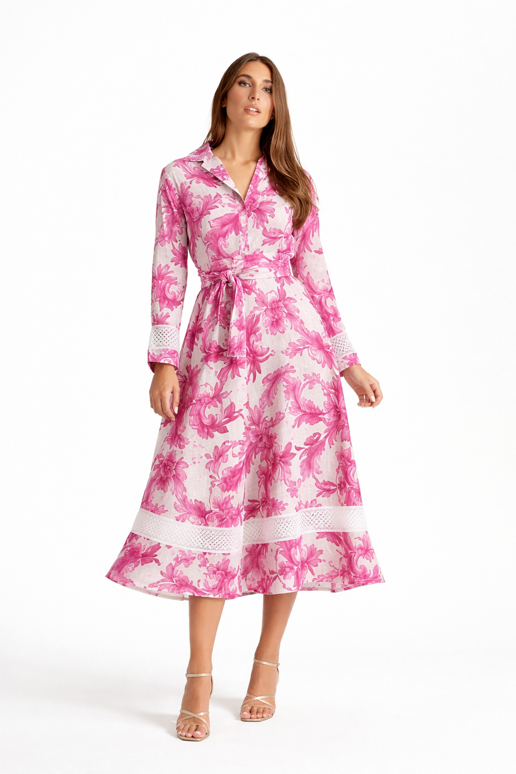 Abito Virginia in lino stampa ramo rosa