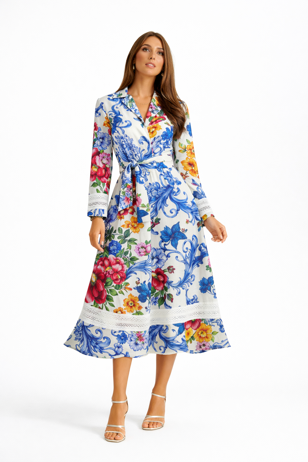 Abito Asal merletti in lino stampa arte