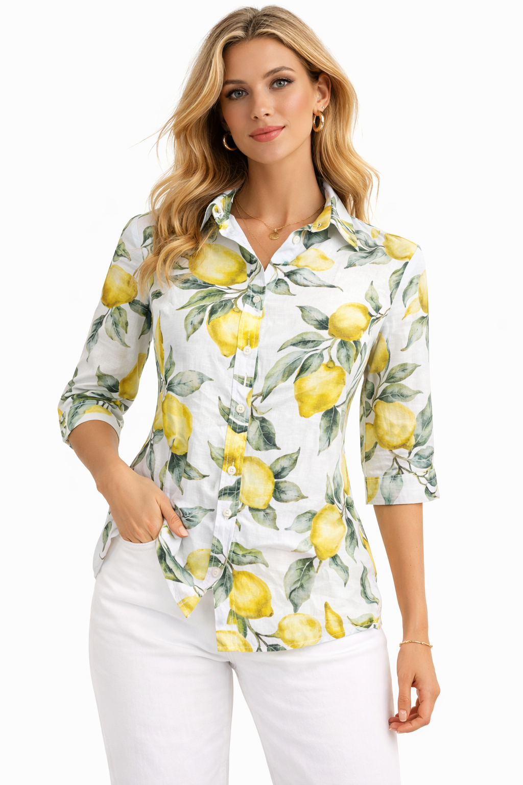 Nara linen shirt with lemon print