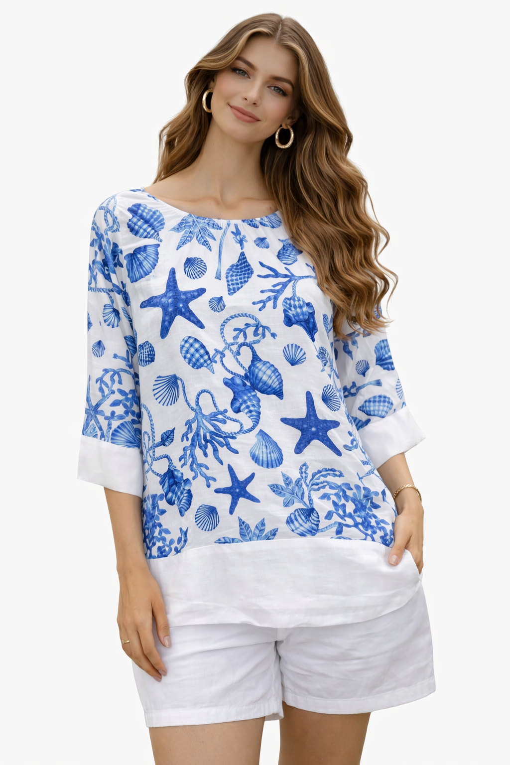 Casacca Medea in lino stampa coralli