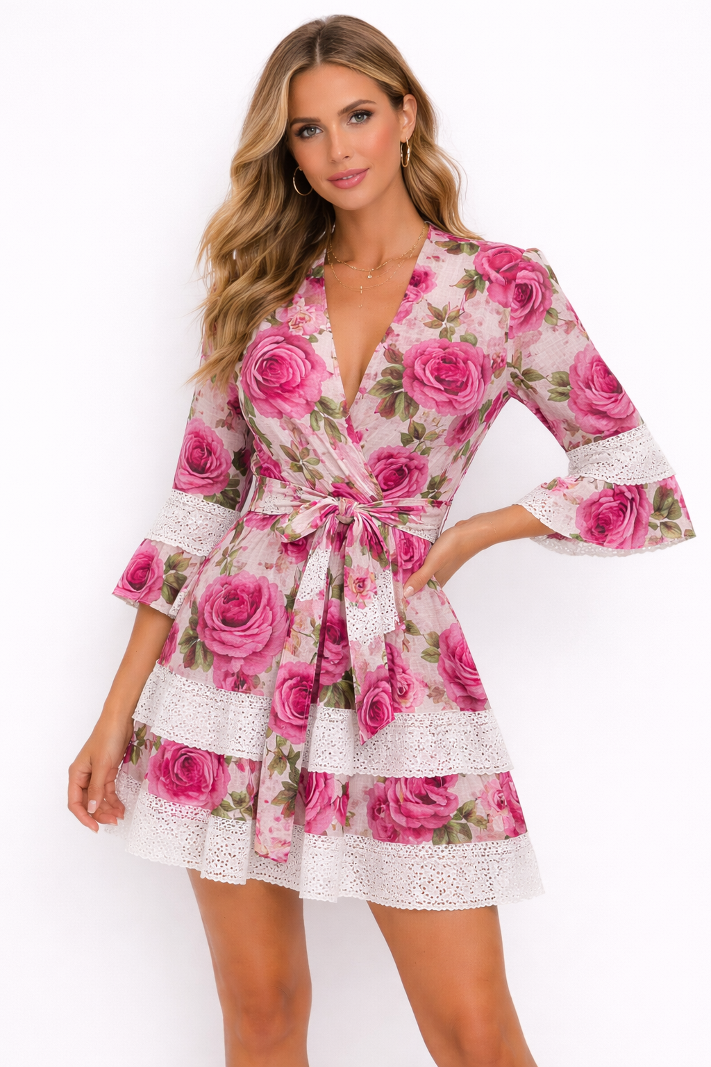 Fame linen rose print dress