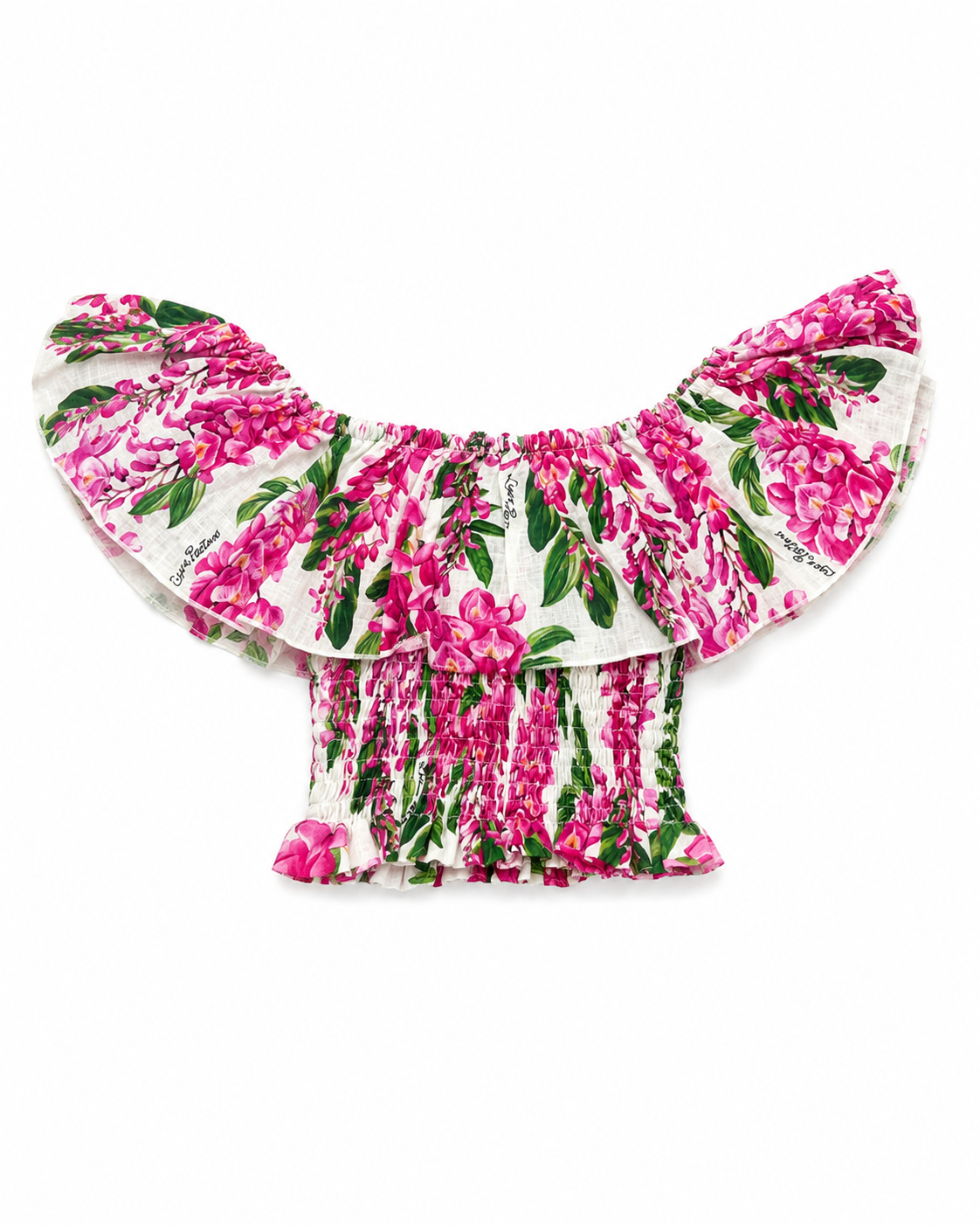 Top Volant in lino stampa Glicine fuxia