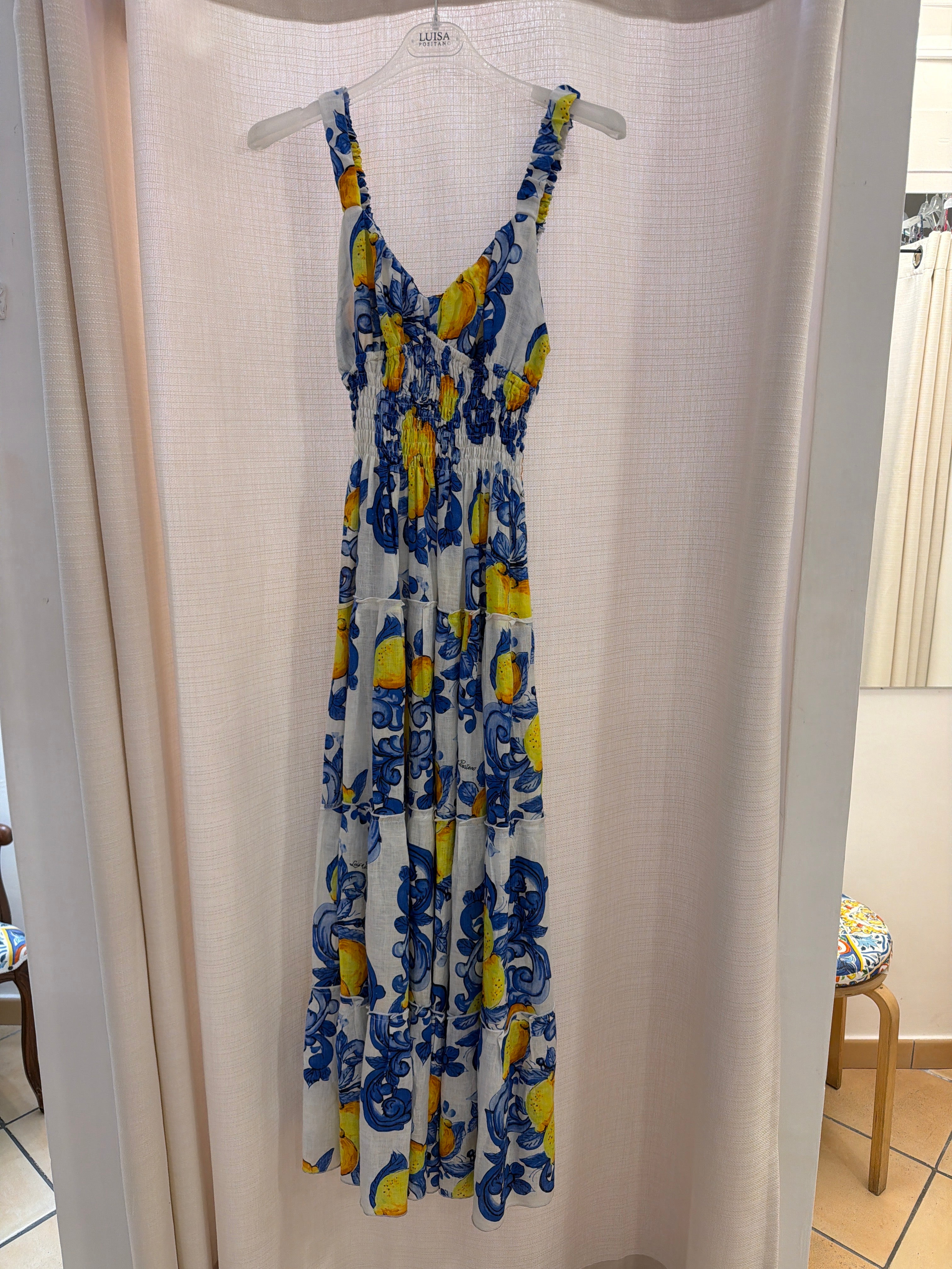 Abito Pesca long in lino stampa hamalfi