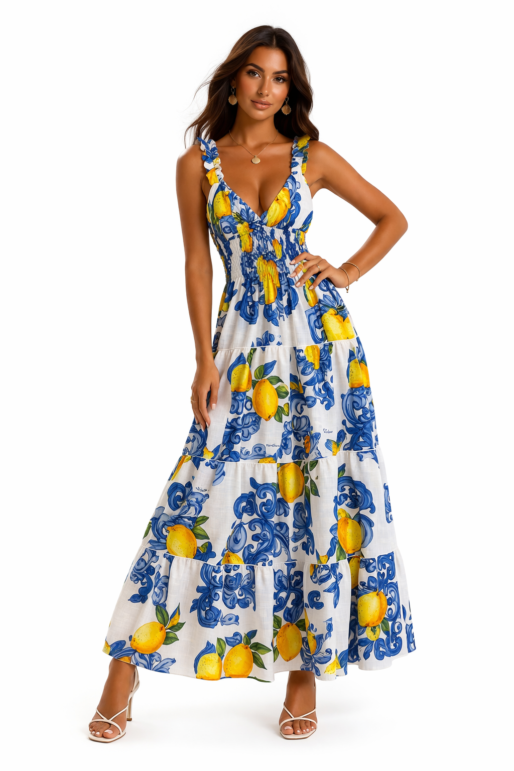 Abito Pesca long in lino stampa hamalfi