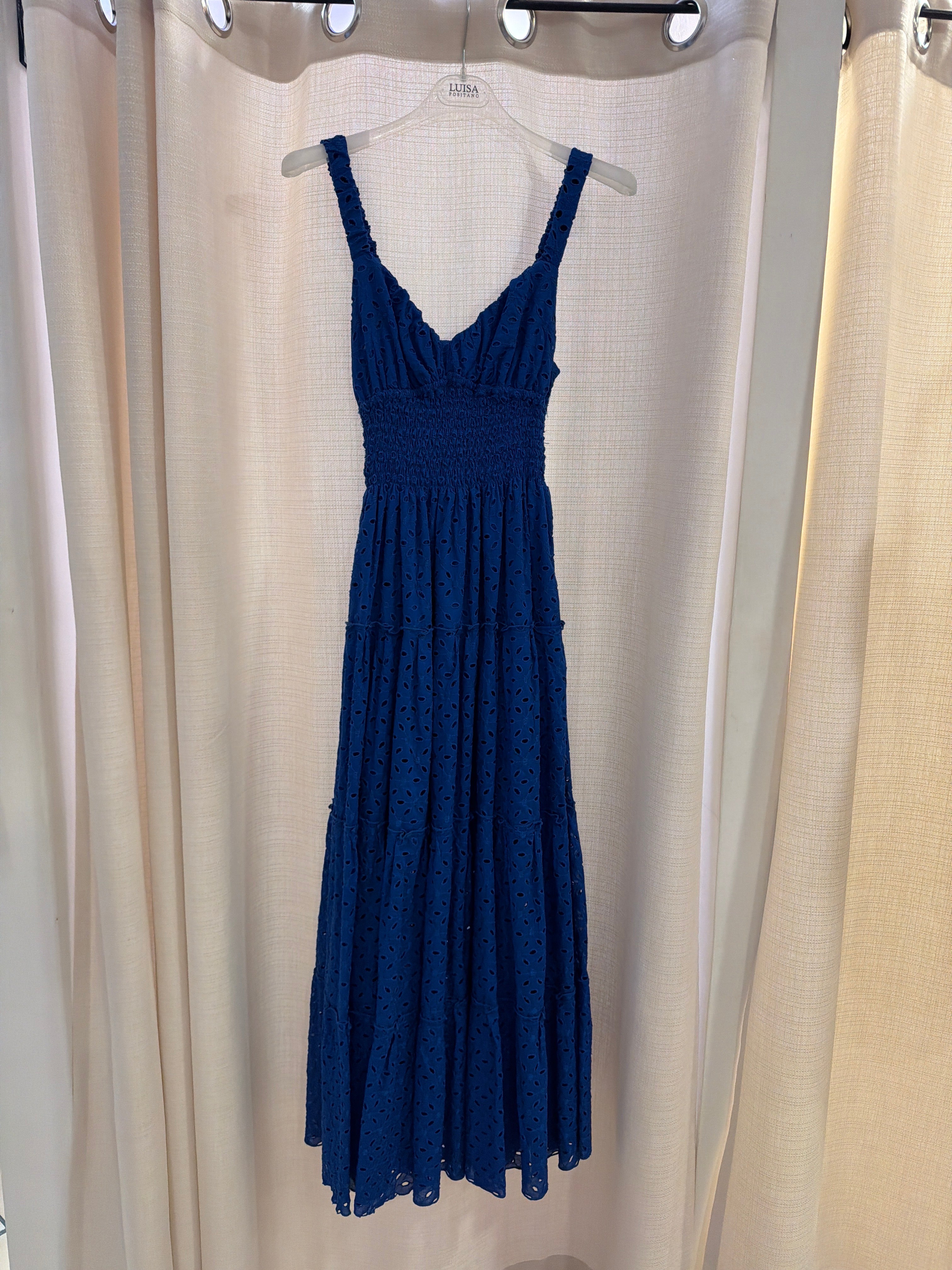 Abito Pesca lungo in sangallo di cotone blu