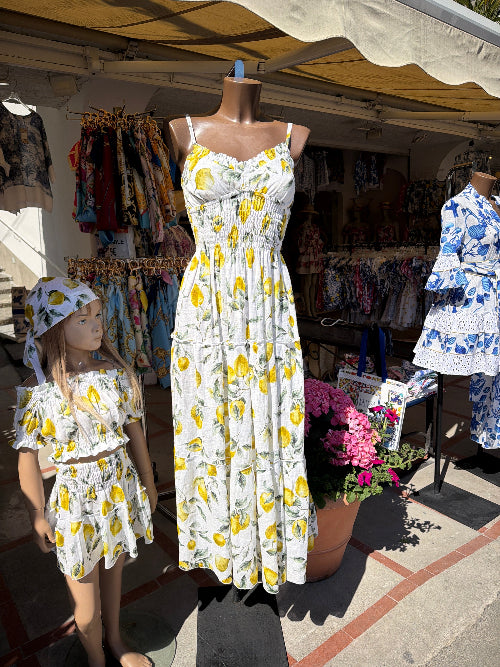 Ornella long linen dress with lemon print