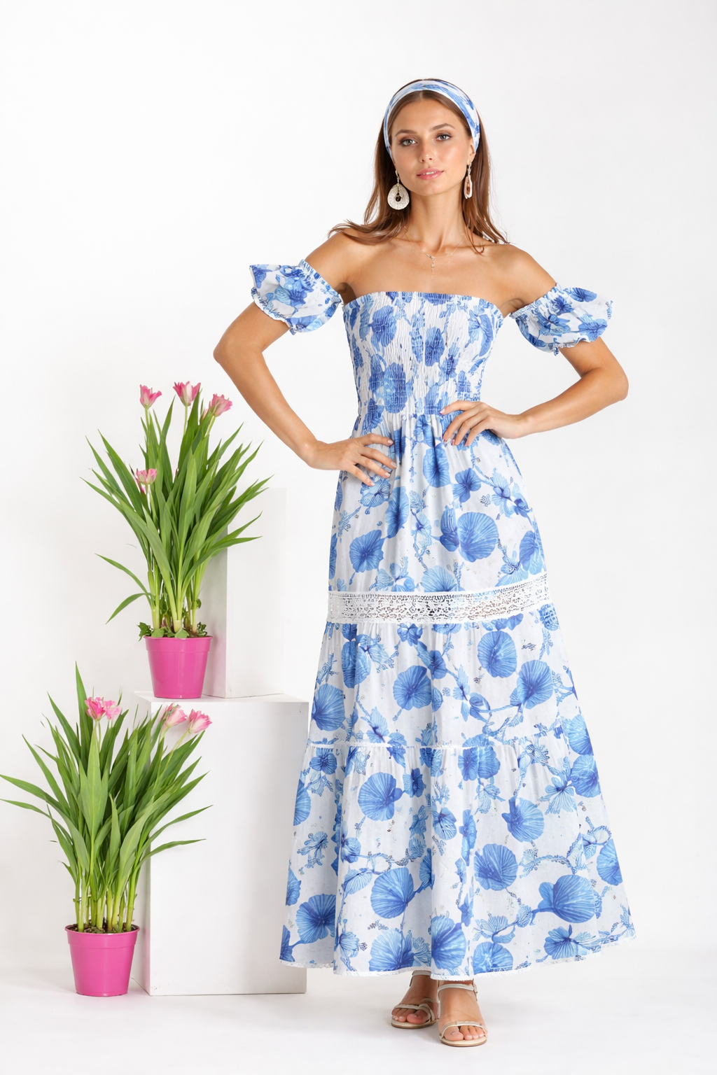 Coral print linen Austria dress