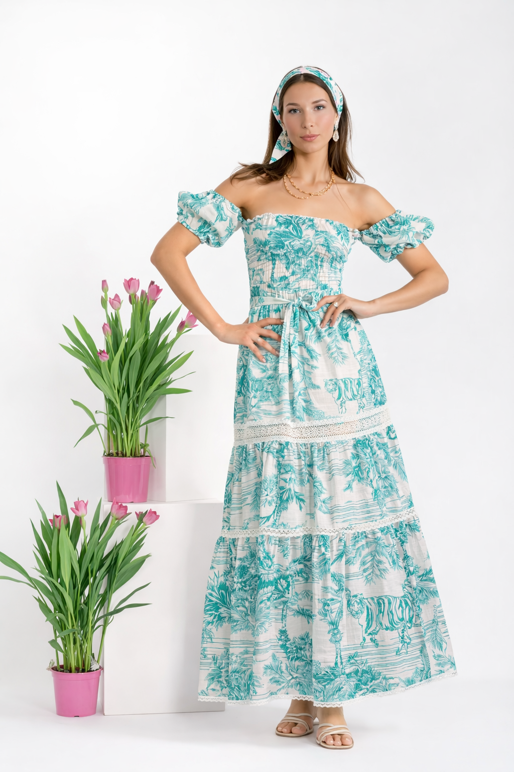 Austria dress in linen Adoro Tiffany print