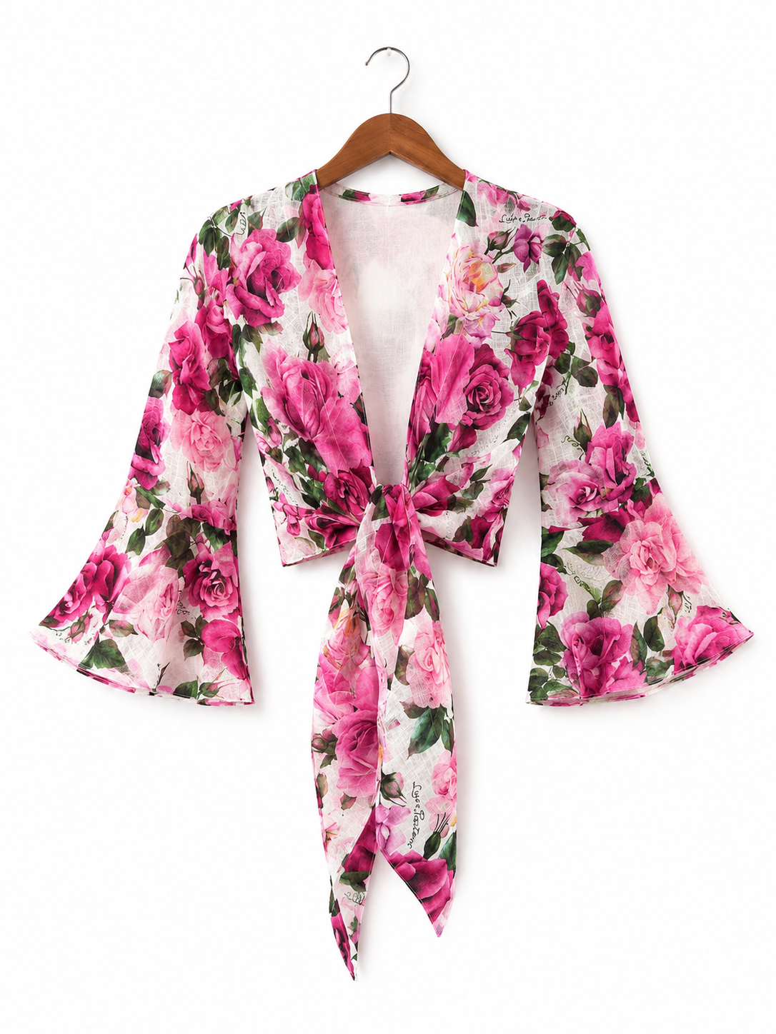 Top orione in lino stampa Rose