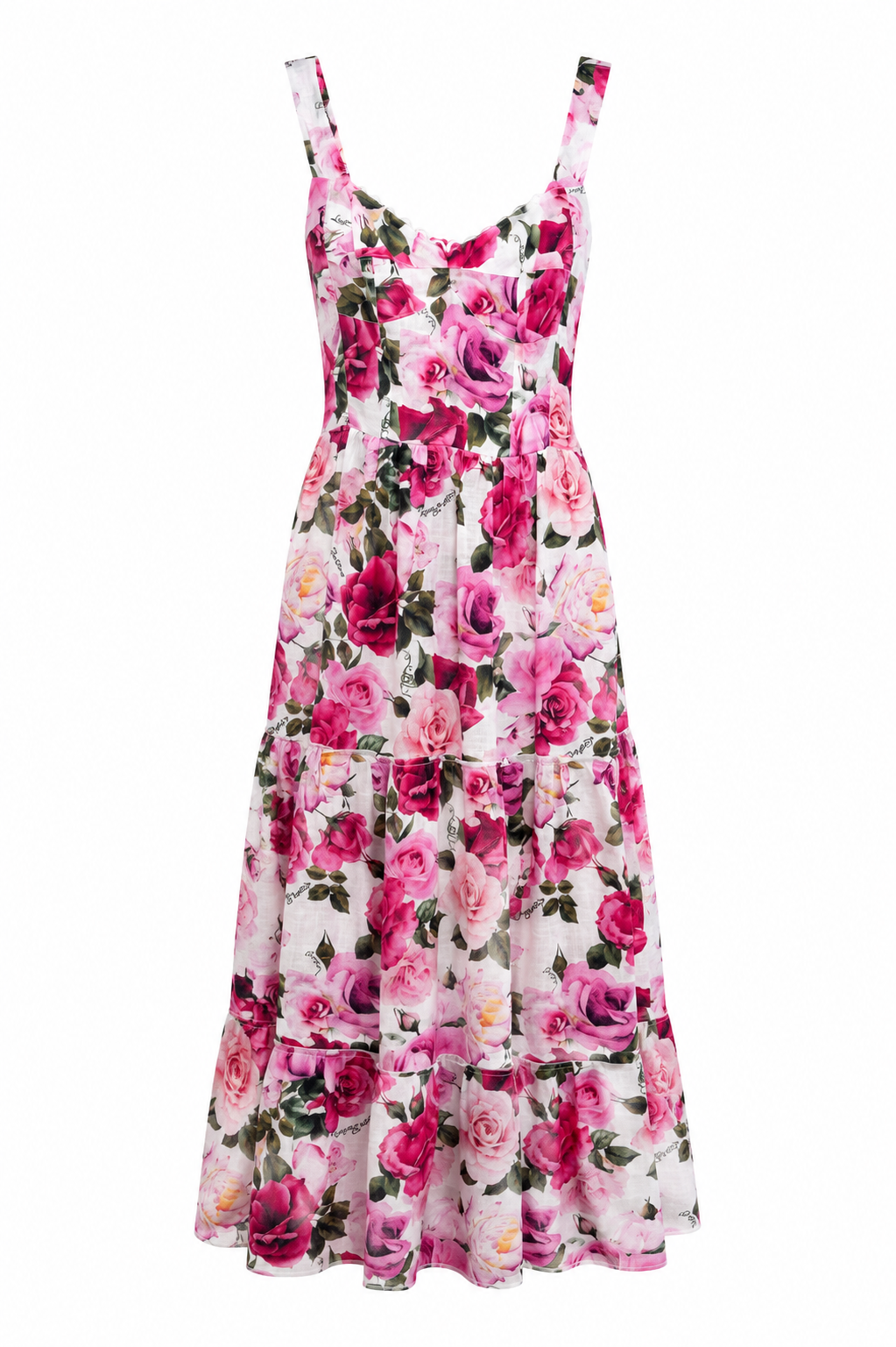 Abito Neve lungo con bretelle in lino stampa Rose taglia S/M