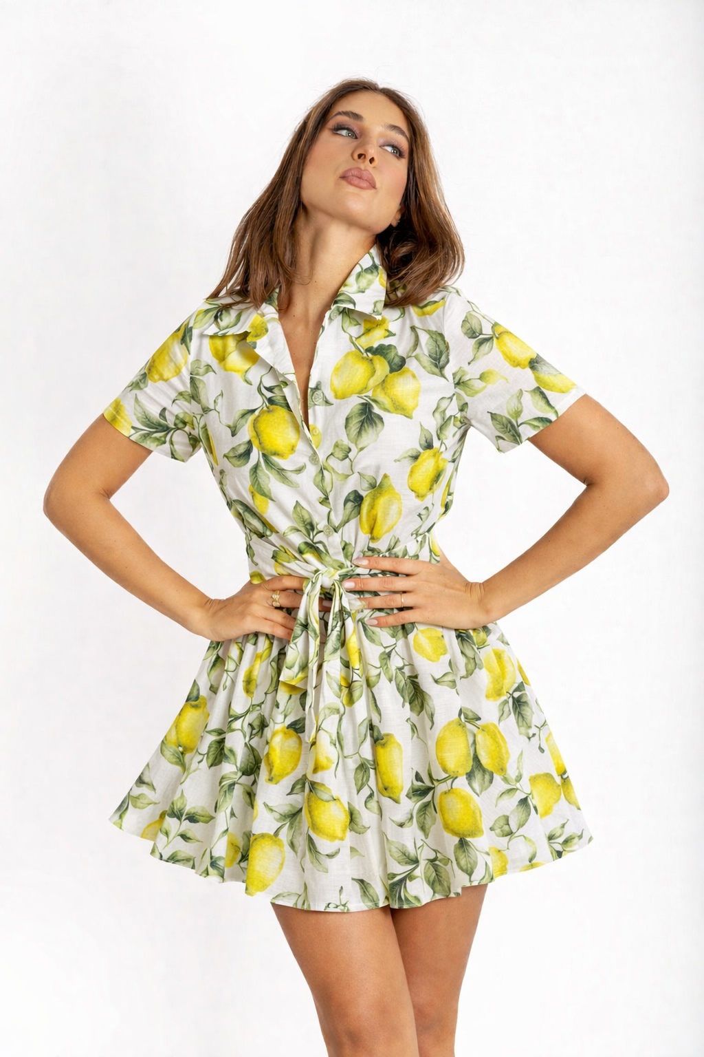 Dafne linen dress with lemon print