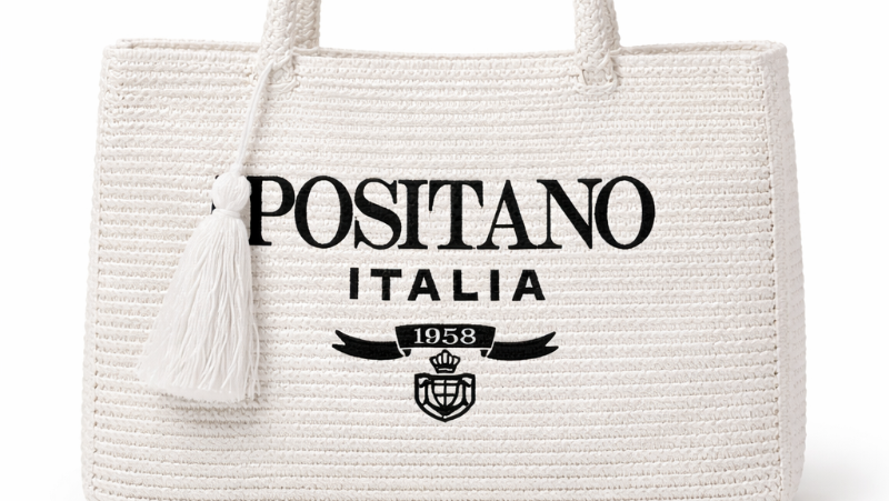 Borsa Tote Positano in paglia bianca con zip foderata