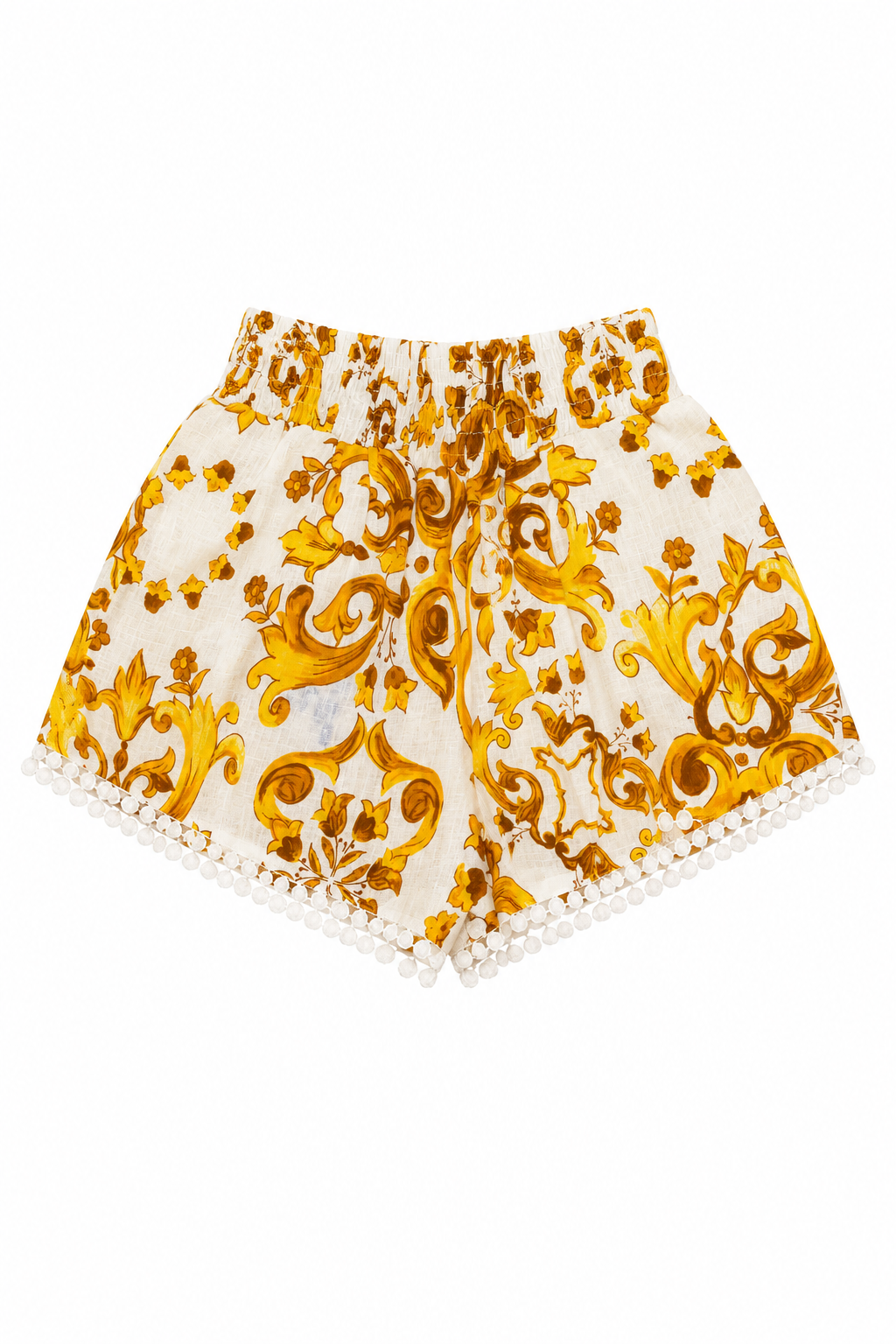 Pantaloncini Mimi in lino stampa Ravello giallo