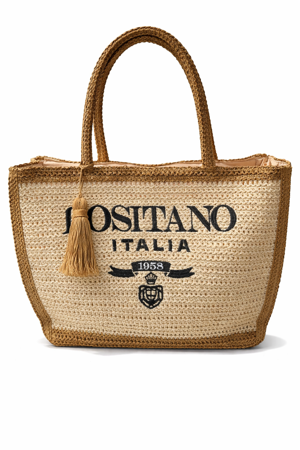 Borsa Tote Positano in paglia marrone con zip