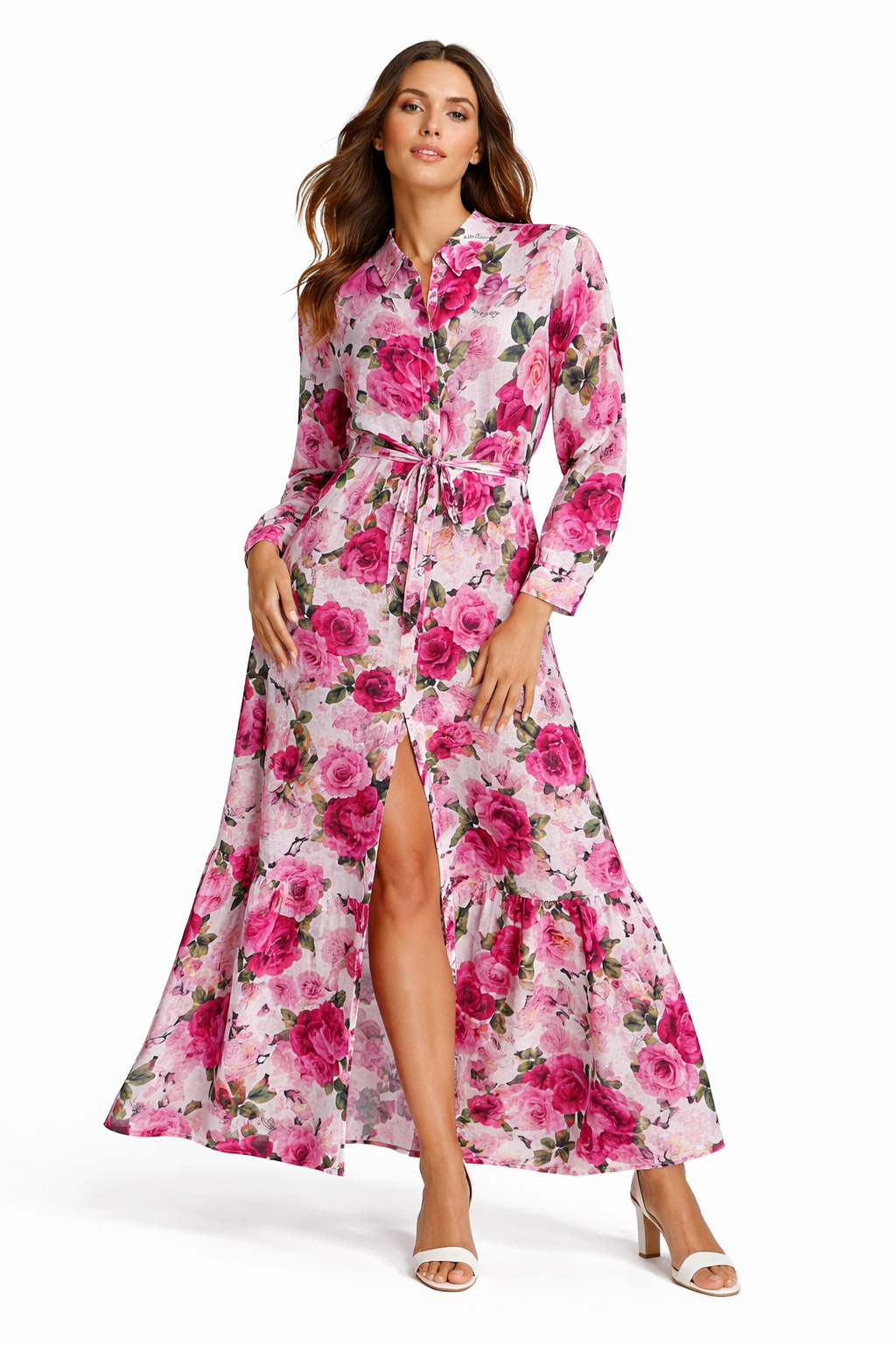 Naty fitted linen dress with belt and buttons