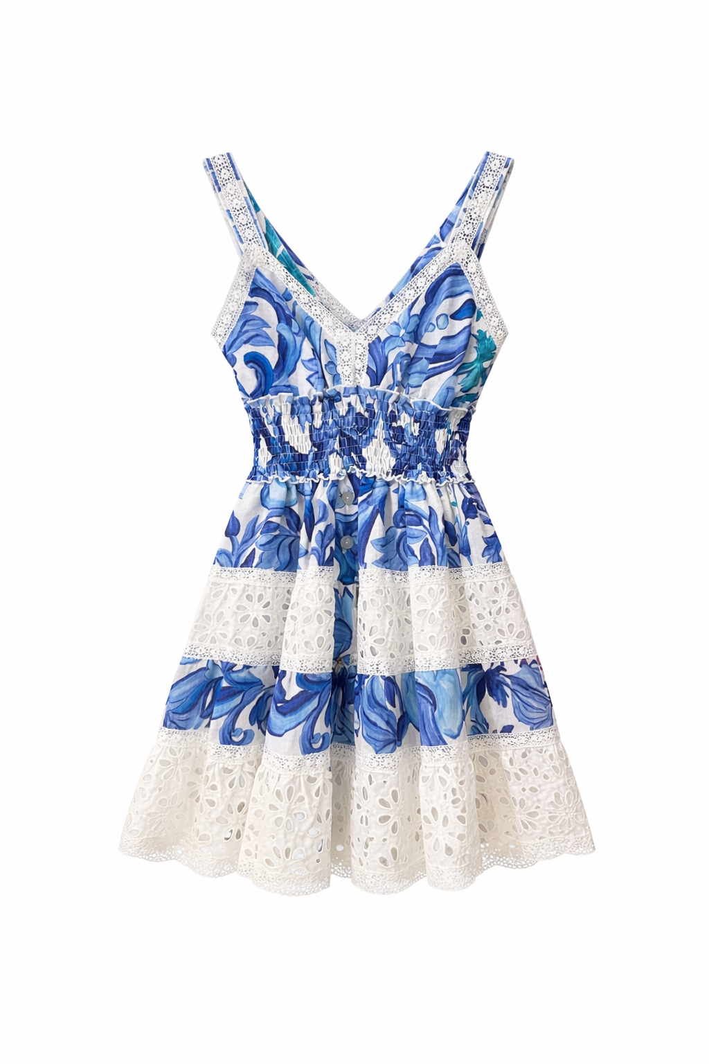 Rocher blue painterly print linen dress