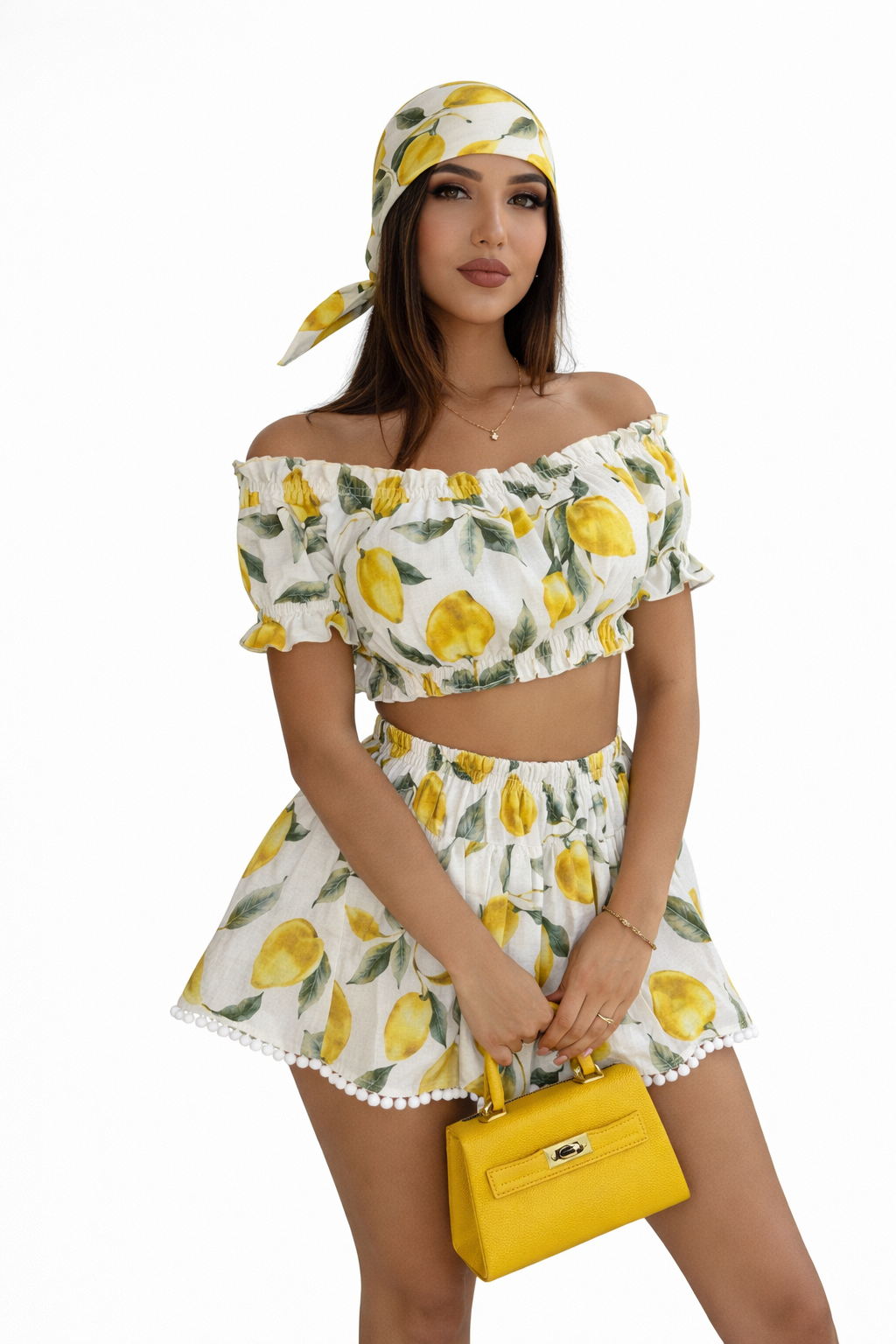 Coordinato top e mini in lino limoni