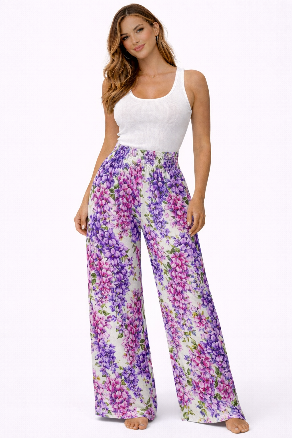 Mandala trousers in wisteria print linen