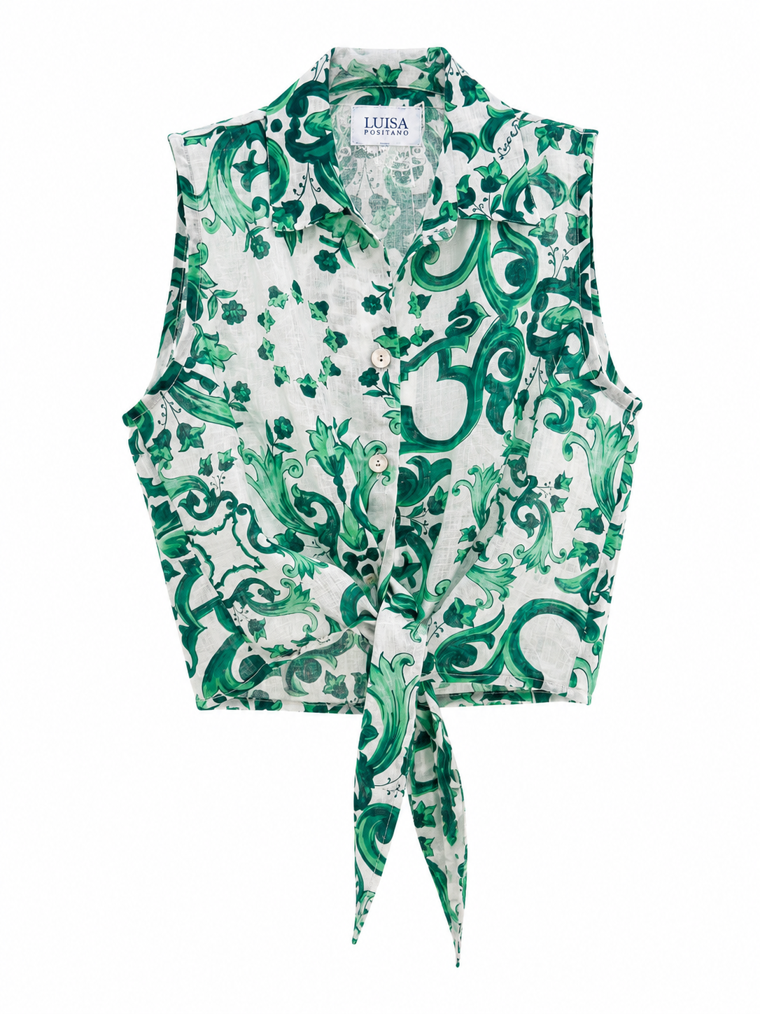 Nikki top in lino stampa  Ravello verde taglia S/M