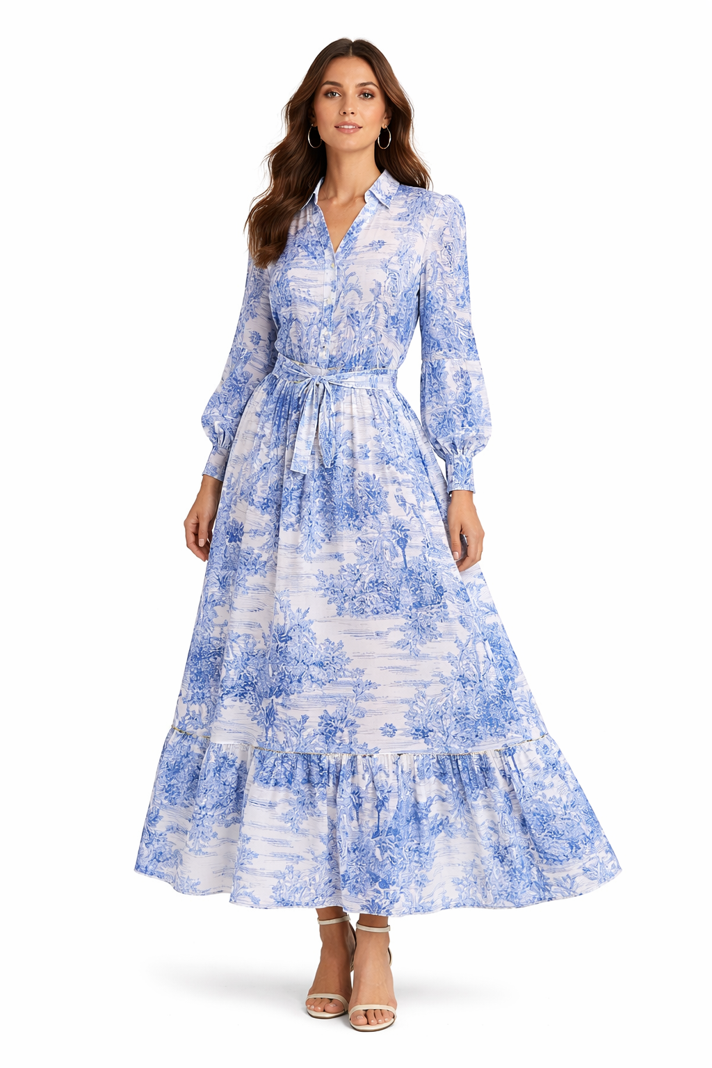 Abito Monaco lungo in lino stampa adoro azzurro