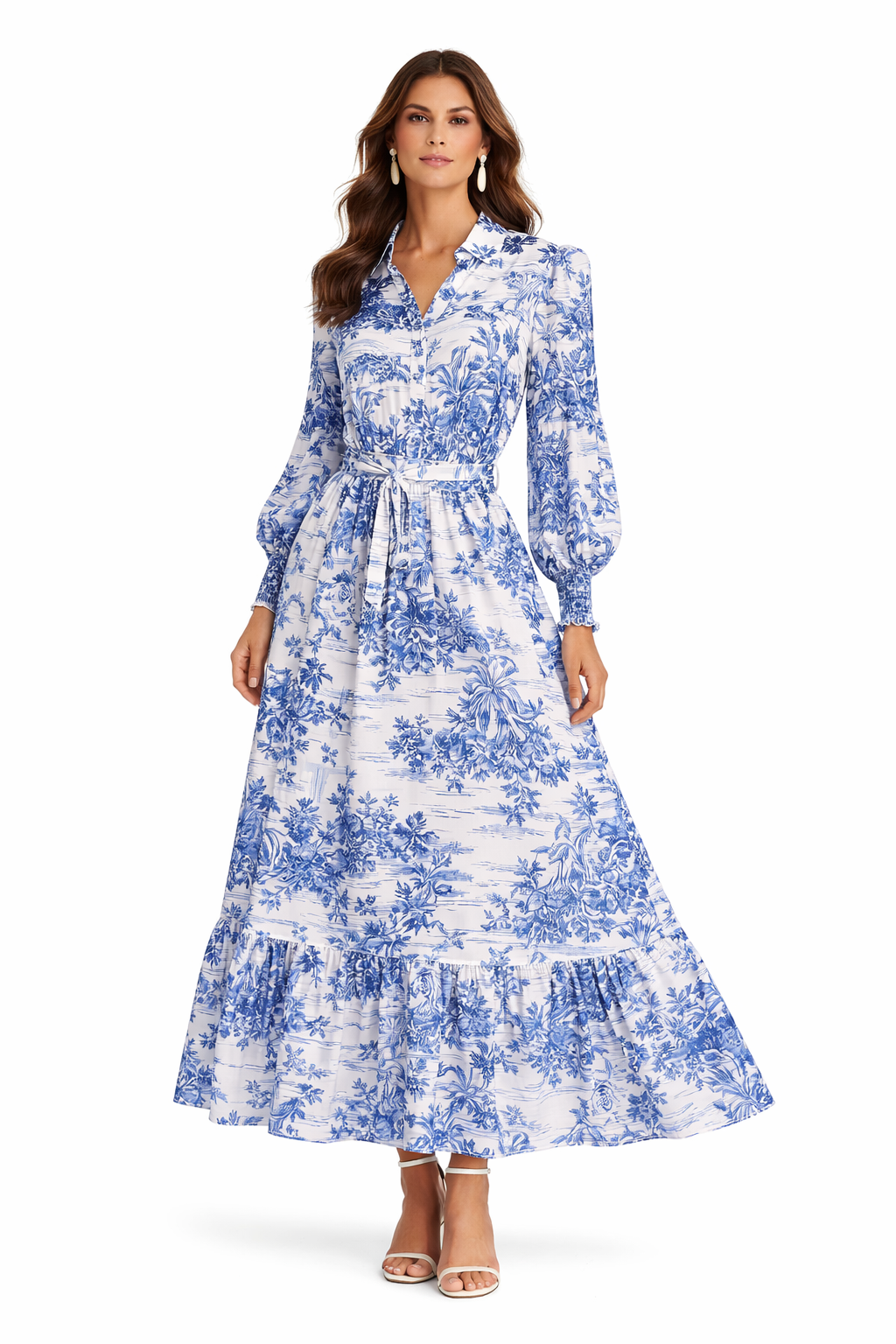 Abito Monaco lungo in lino stampa adoro blu