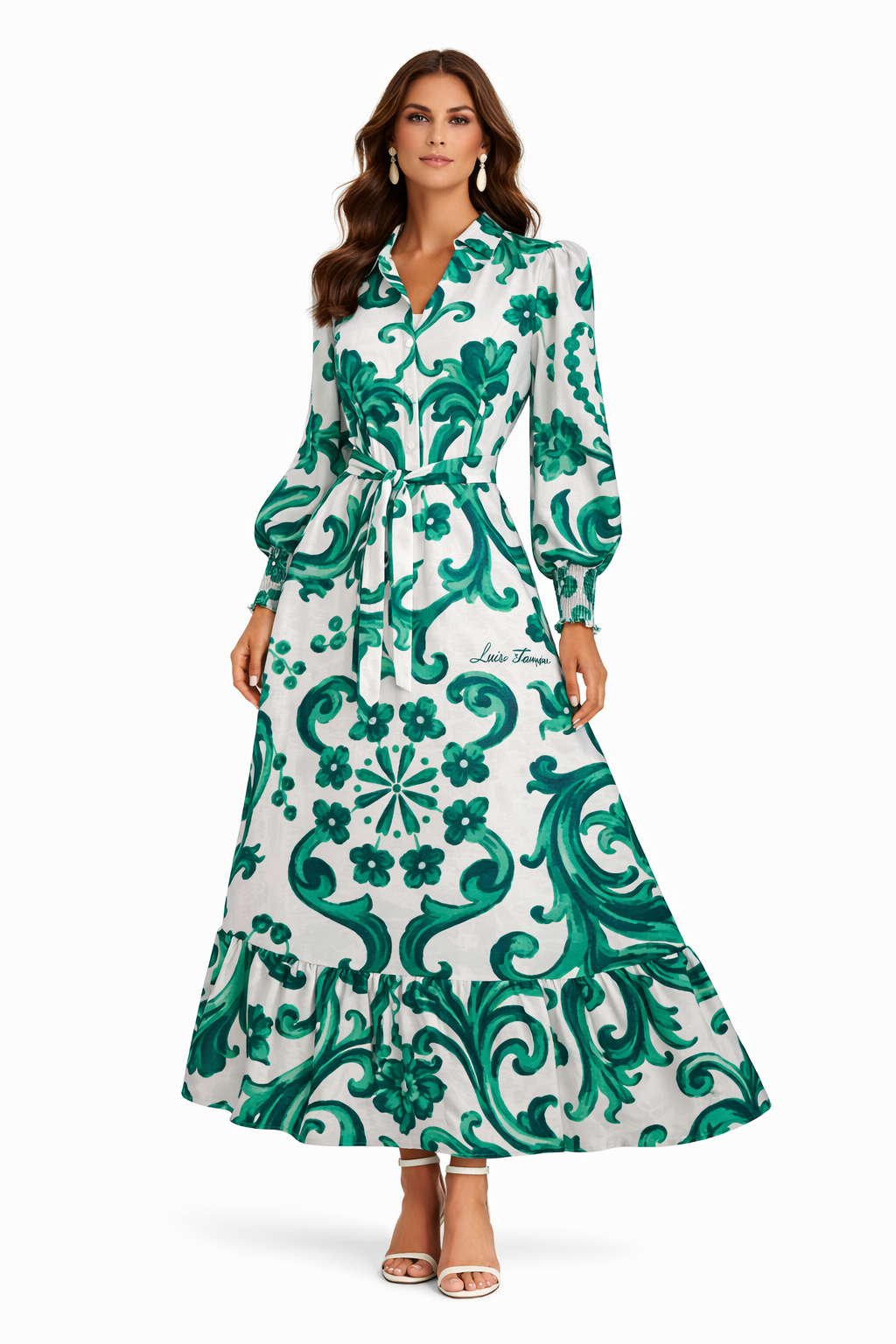 Abito Monaco lungo in stampa Ravello verde