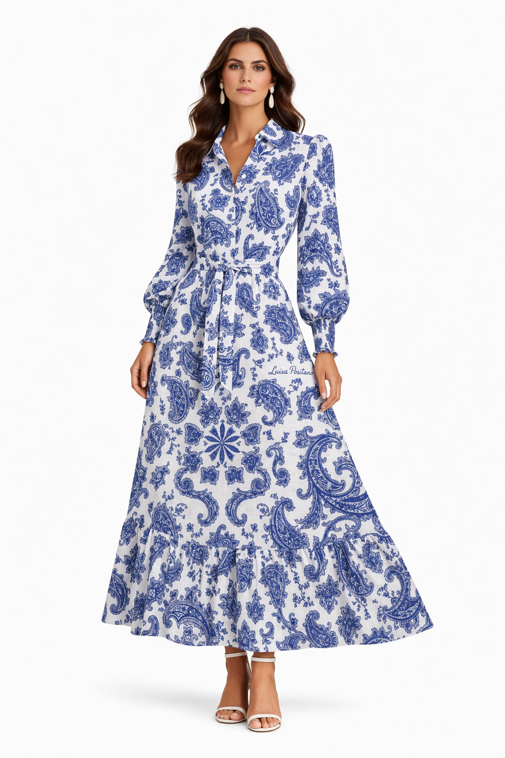 Monaco lungo in lino stampa cashmere