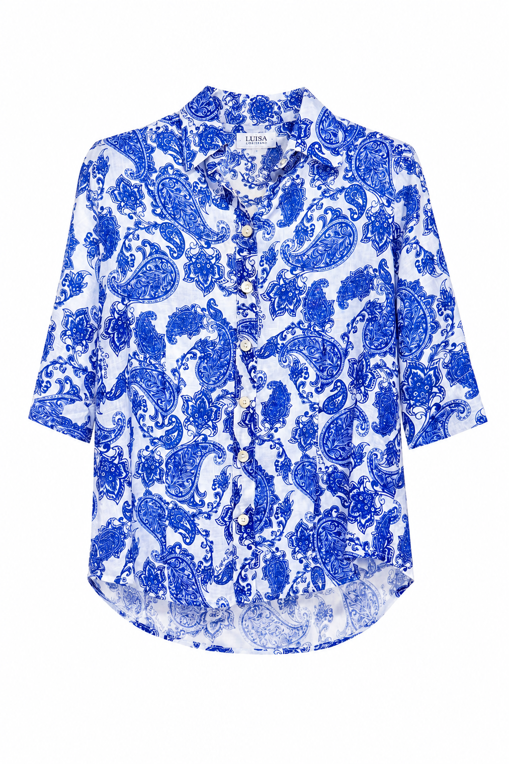 Camicia Nara in lino stampa Cachemire blu