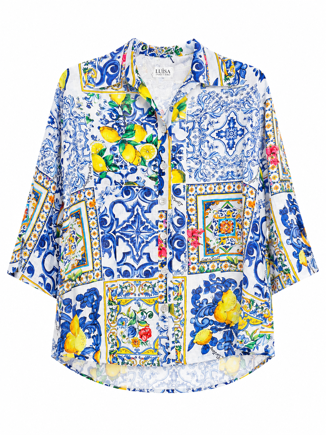 Camicia Nara in lino stampa Mix