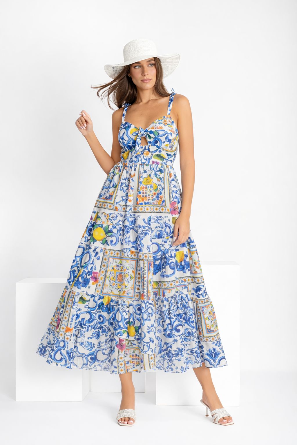 Abito Danica lungo in lino stampa mix