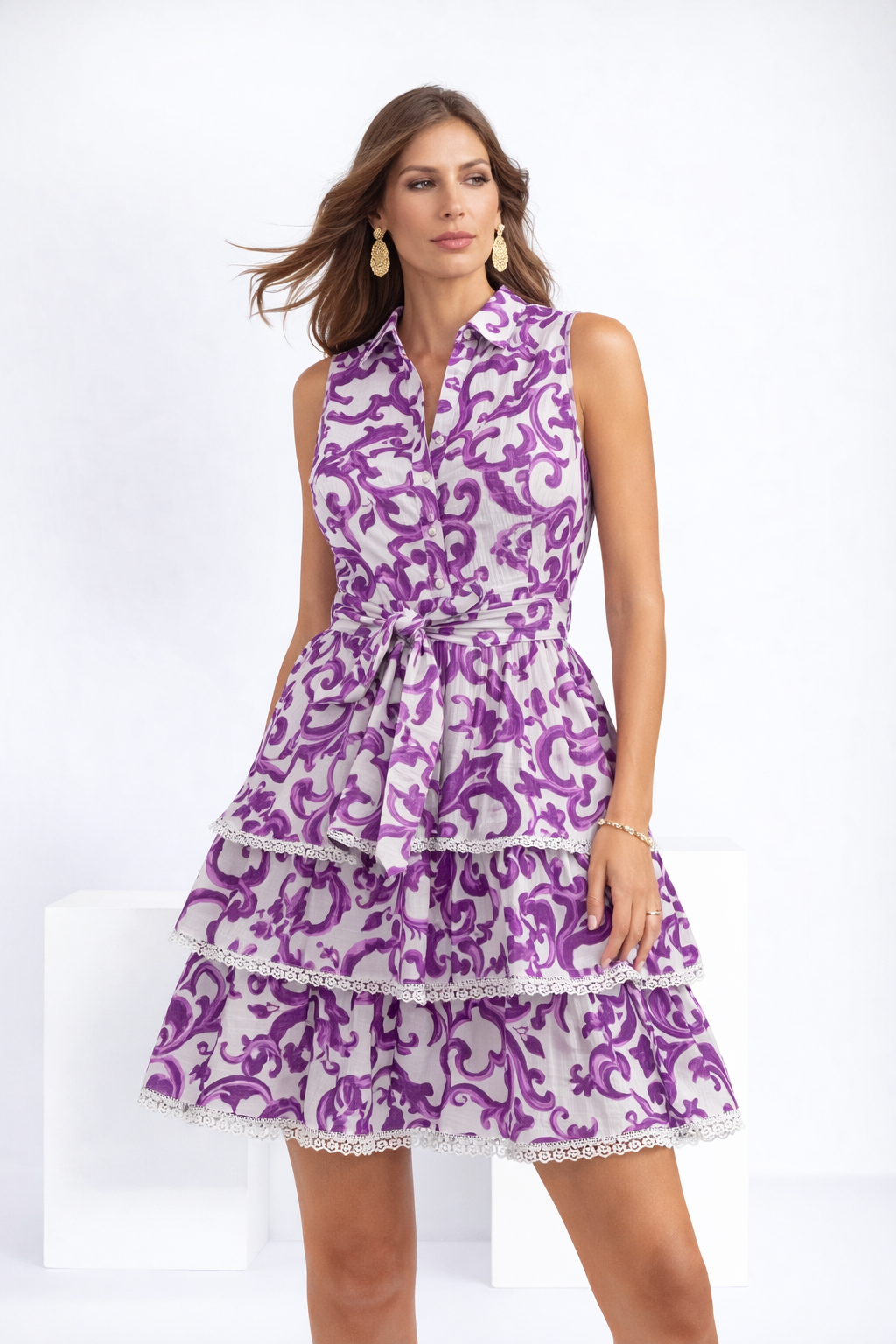 Abito Love in lino stampa Ravello viola