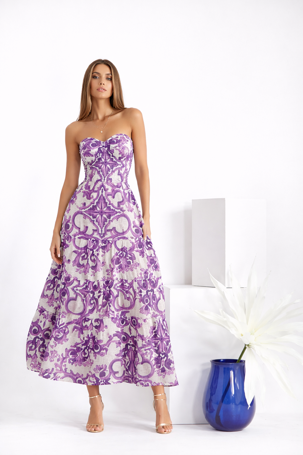 Abito Totarone in lino stampa Ravello viola