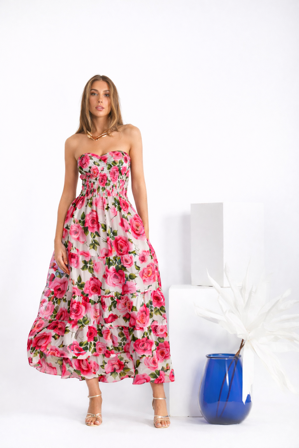 Abito Totarone in lino stampa rose