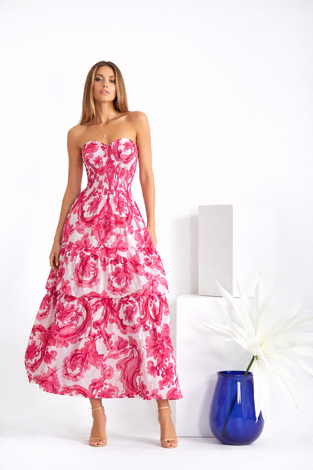 Abito Totarone in lino stampa pittura rosa