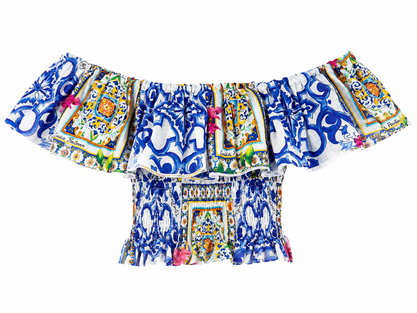 Top Volant in lino stampa mix