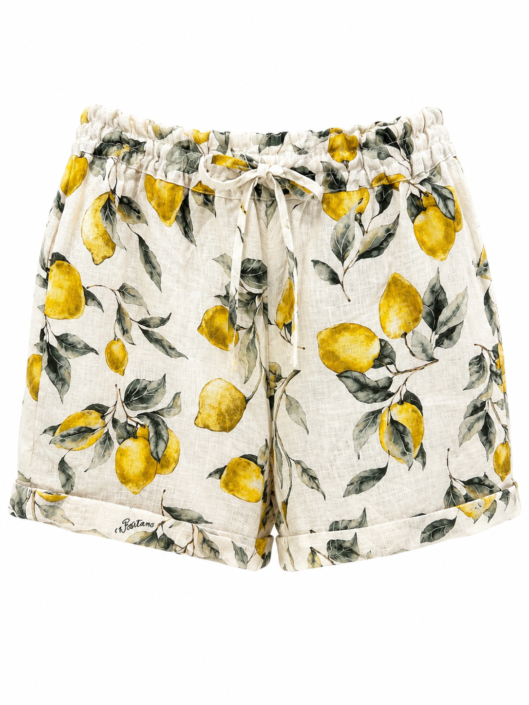 Shorts Andromeda in lino con tasche e laccio taglia M/L stampa limoni
