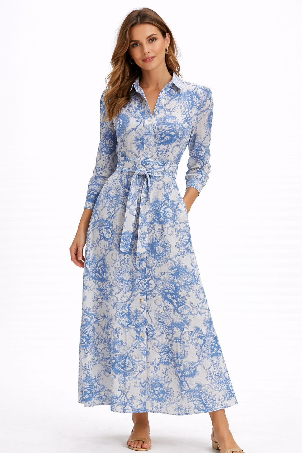Nerea linen dress M/L sun print Sky