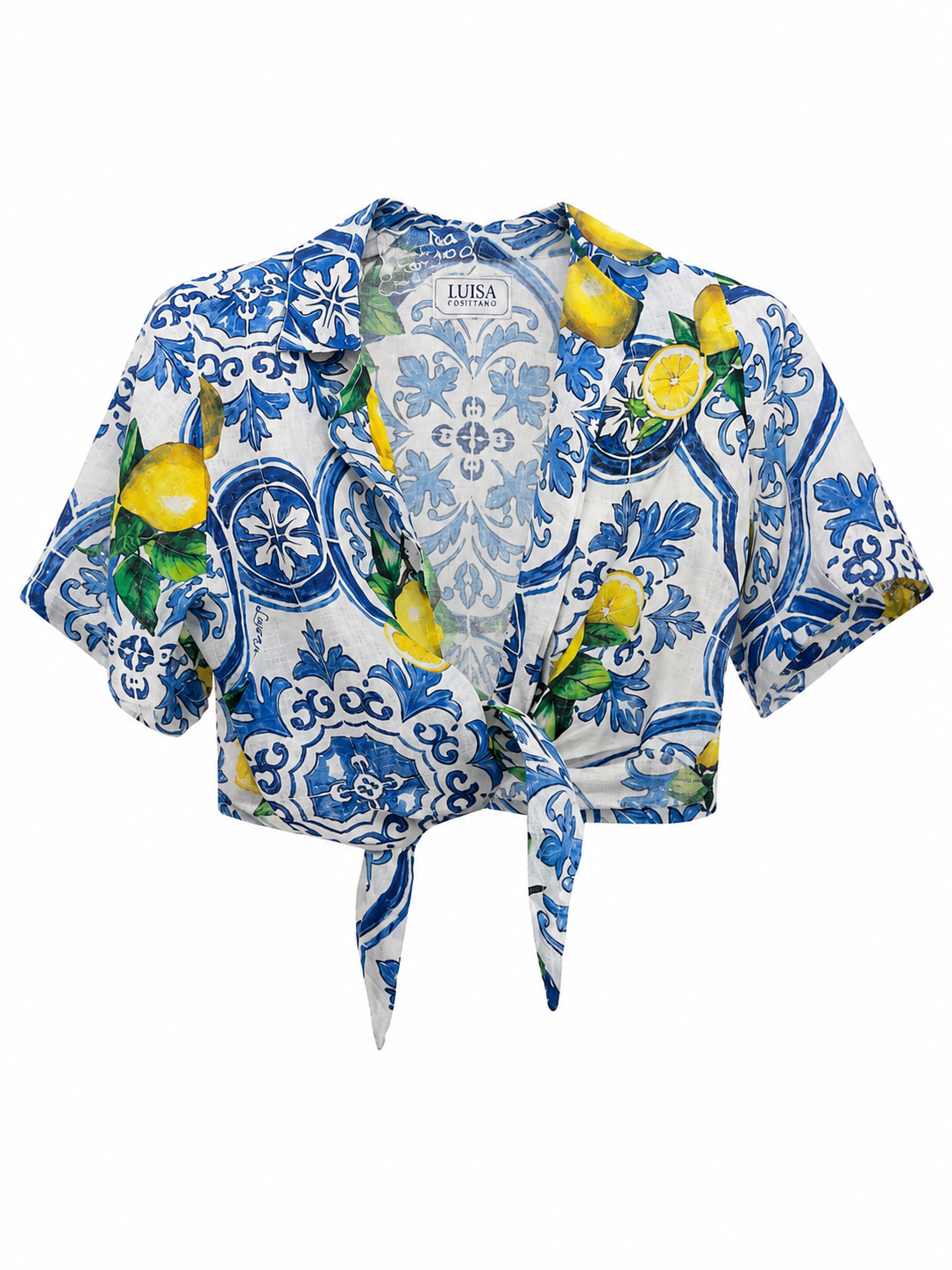 Top Bali in lino stampa Limone nuovo taglia xs /s