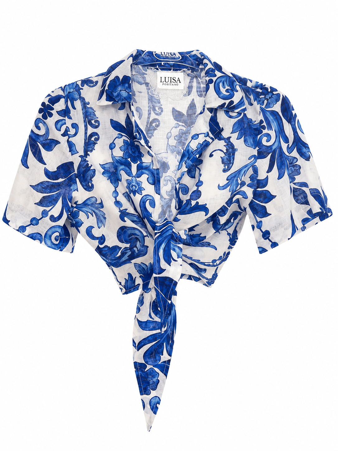 Top Bali in lino stampa ramo blu taglia xs /s