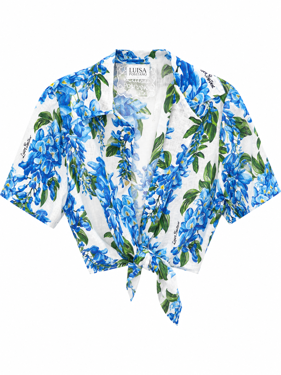 Top Bali in lino stampa glicine azzurro taglia xs /s