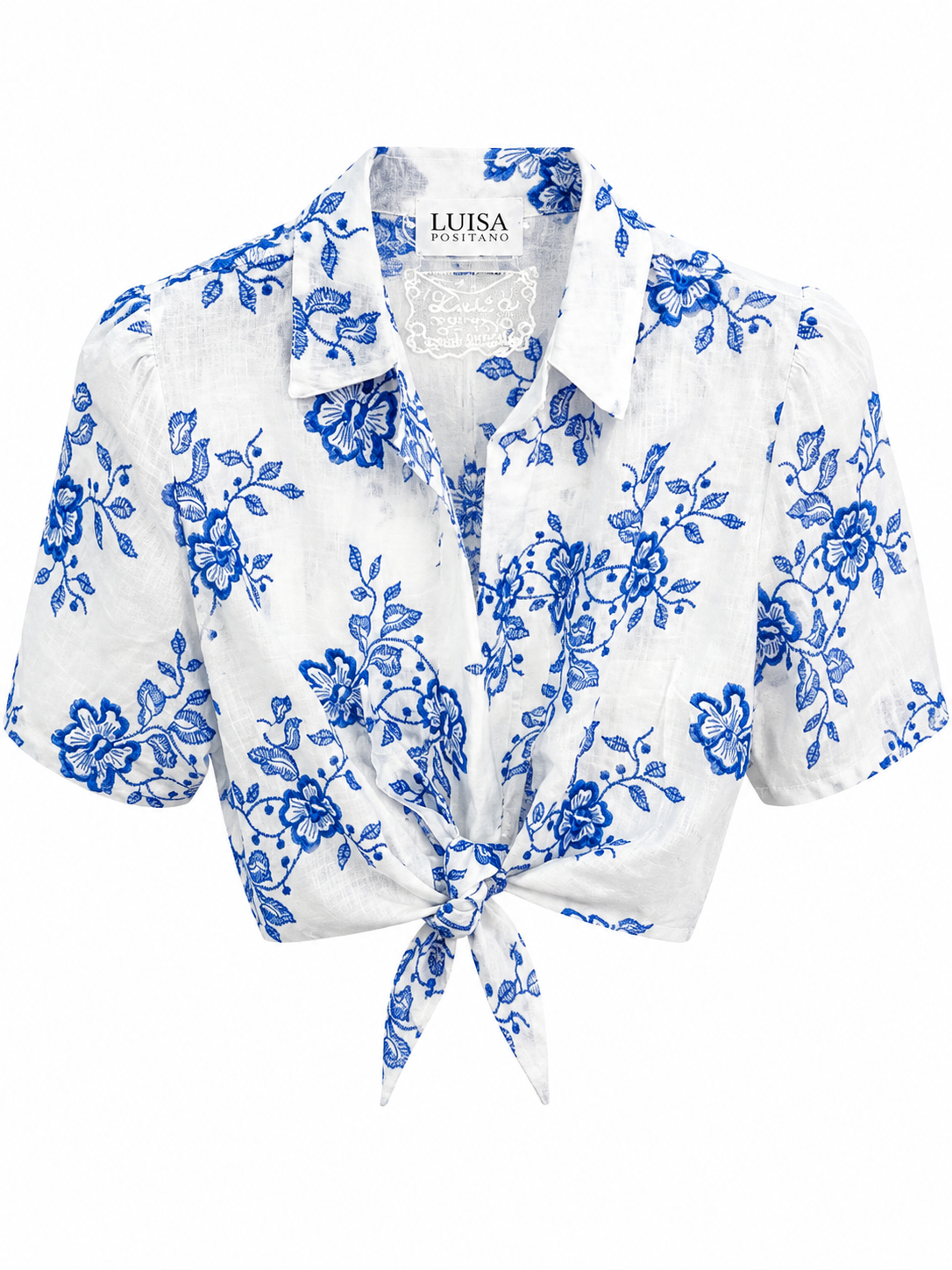 Top Bali in lino ricamo fiore blu  taglia xs /s