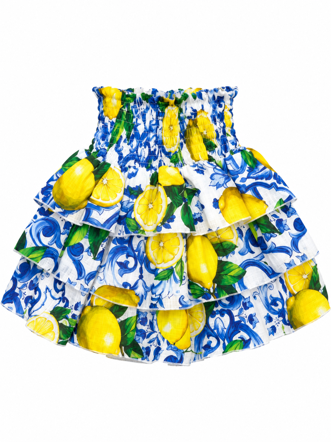 Minigonna Daisy in lino stampa Ravello limoni