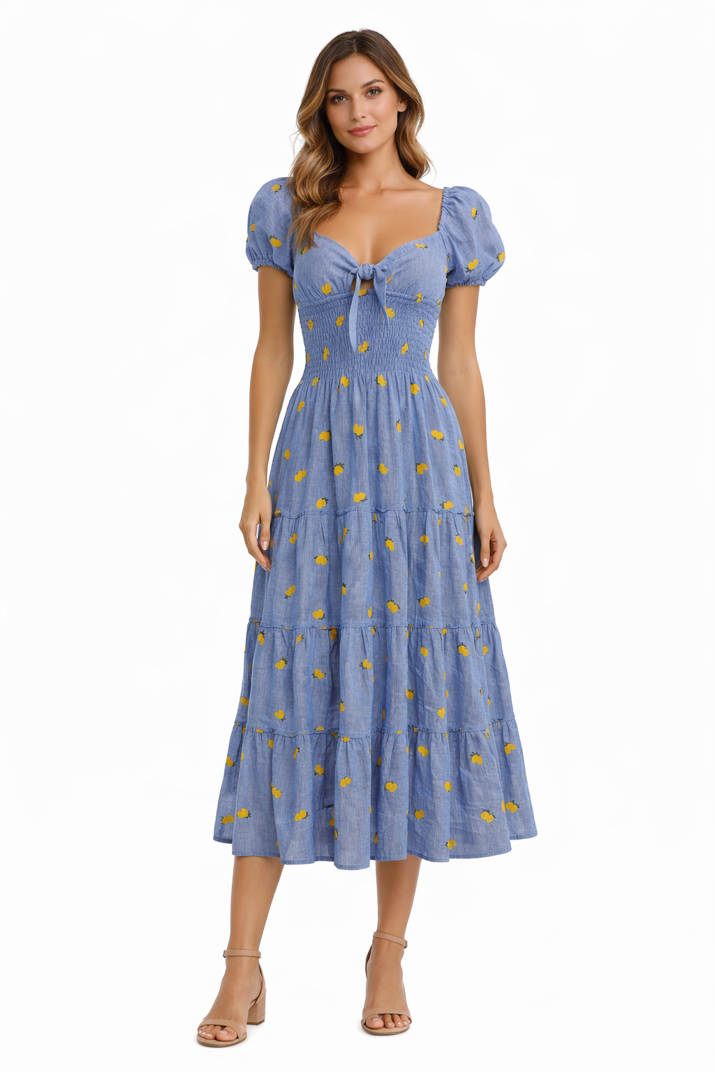 Kleid Fresella aus Leinen mit Zitronenstickerei Jeans