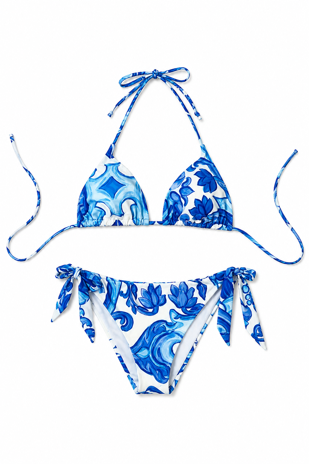 Bikini triangolo in lycra stampa pittura blu